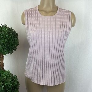 Neiman Marcus Silk Blend Sleeveless Ribbed Knit Sweater Top L
